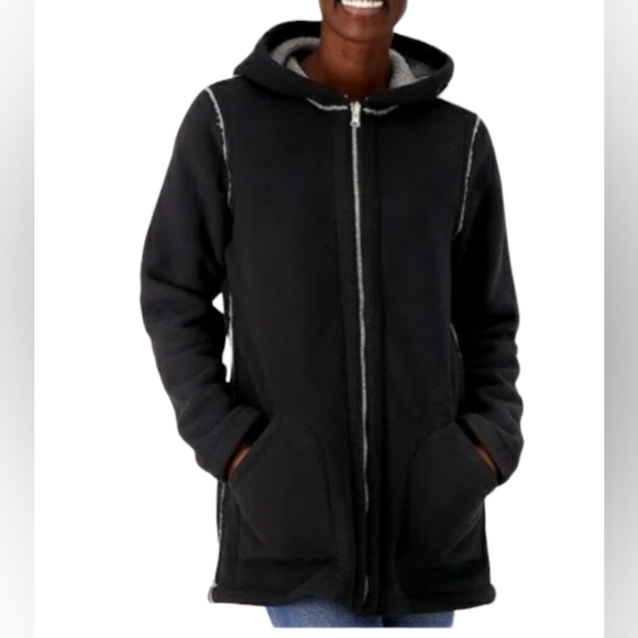 📣 SOLD 📣Susan Graver Reversible Polar Fleece Sherpa Coat Large Black Gray New - Picture 17 of 17